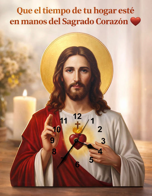 Reloj en Madera del Sagrado Corazón de Jesús🙏 – Decoración Religiosa para el Hogar