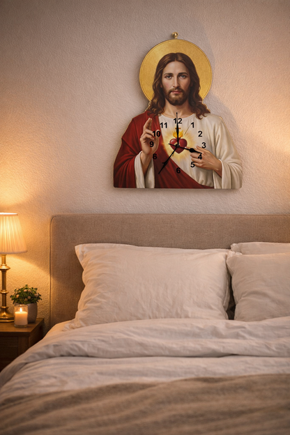 Reloj en Madera del Sagrado Corazón de Jesús🙏 – Decoración Religiosa para el Hogar
