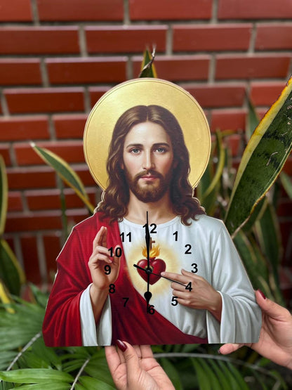 Reloj en Madera del Sagrado Corazón de Jesús🙏 – Decoración Religiosa para el Hogar